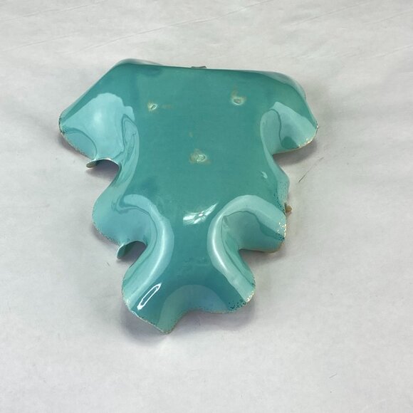 Vintage Turquoise Pottery Leaf Bowl With Gold Trim & Handle Decorative Dish - Picture 8 of 12